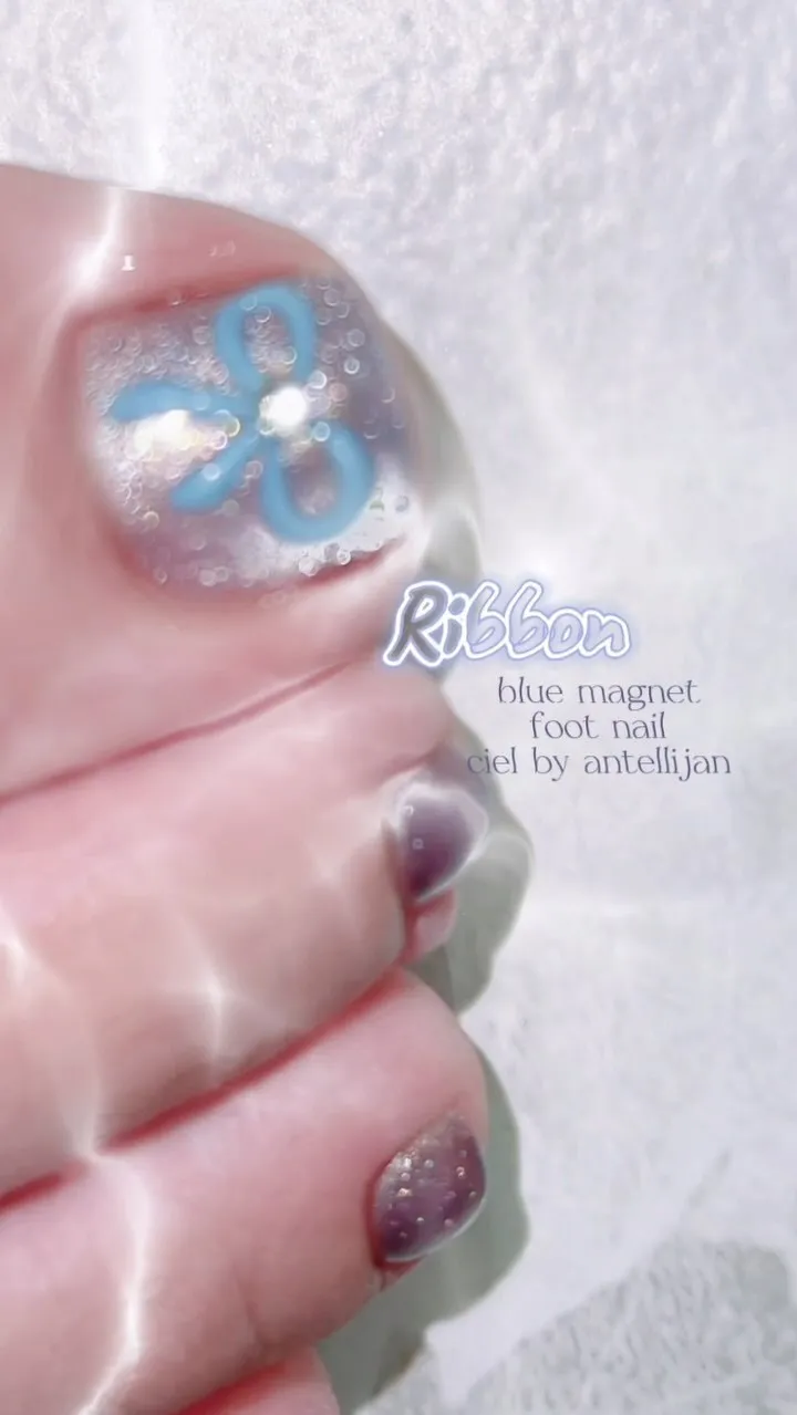 ribbon foot nail🩵🎀